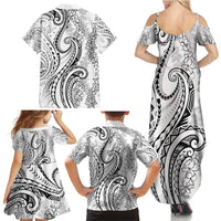 Polynesia Plumeria Lei Family Matching Summer Maxi Dress and Hawaiian Shirt White Curves Motif LT7 - Polynesian Pride