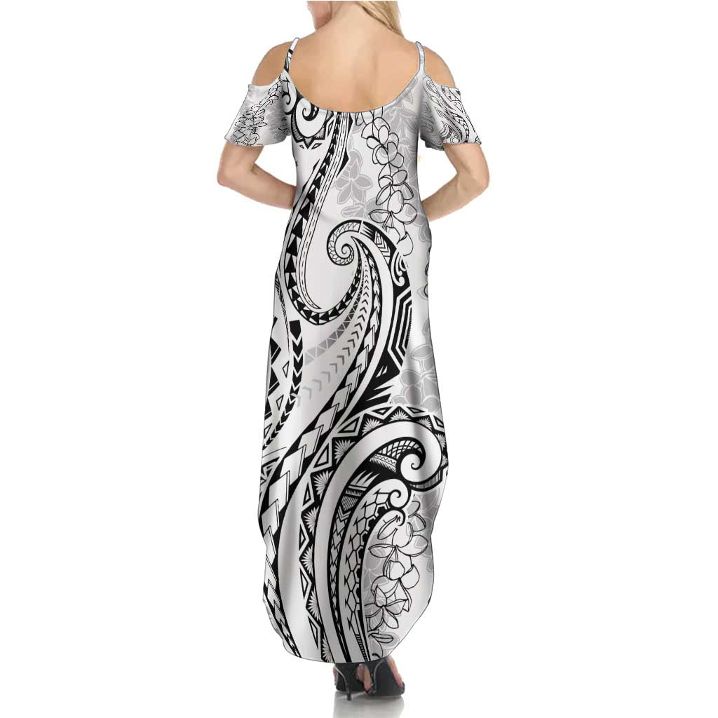 Polynesia Plumeria Lei Family Matching Summer Maxi Dress and Hawaiian Shirt White Curves Motif LT7 - Polynesian Pride