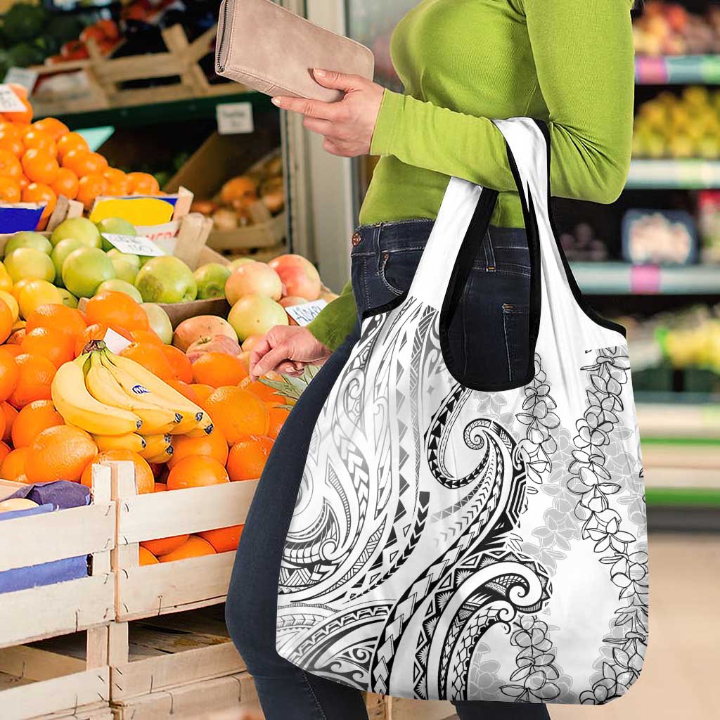 Polynesia Plumeria Lei Grocery Bag White Curves Motif