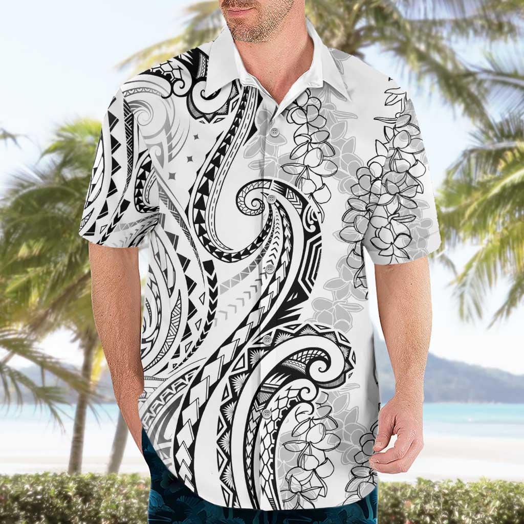 Polynesia Plumeria Lei Hawaiian Shirt White Curves Motif