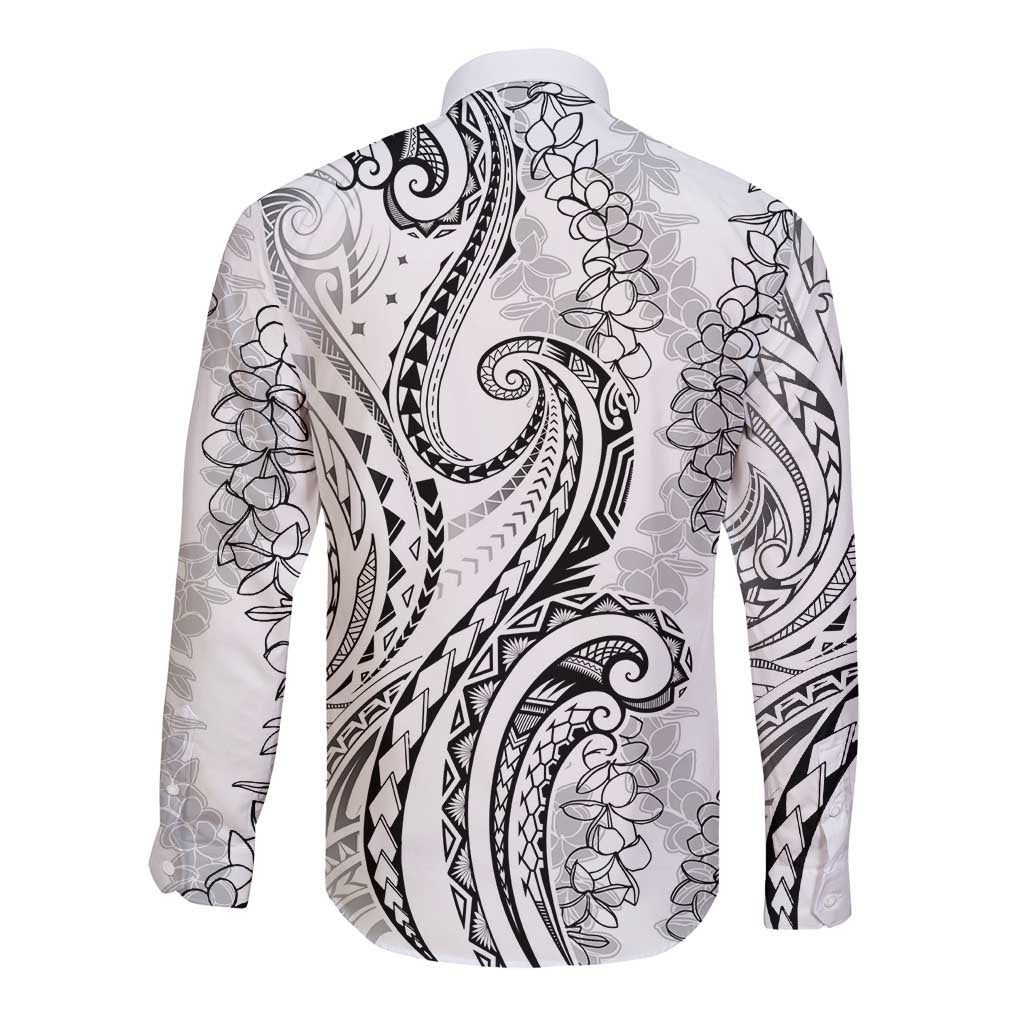 Polynesia Plumeria Lei Long Sleeve Button Shirt White Curves Motif