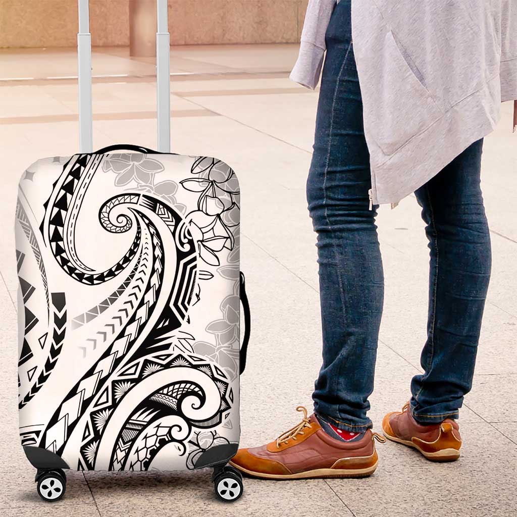 Polynesia Plumeria Lei Luggage Cover White Curves Motif