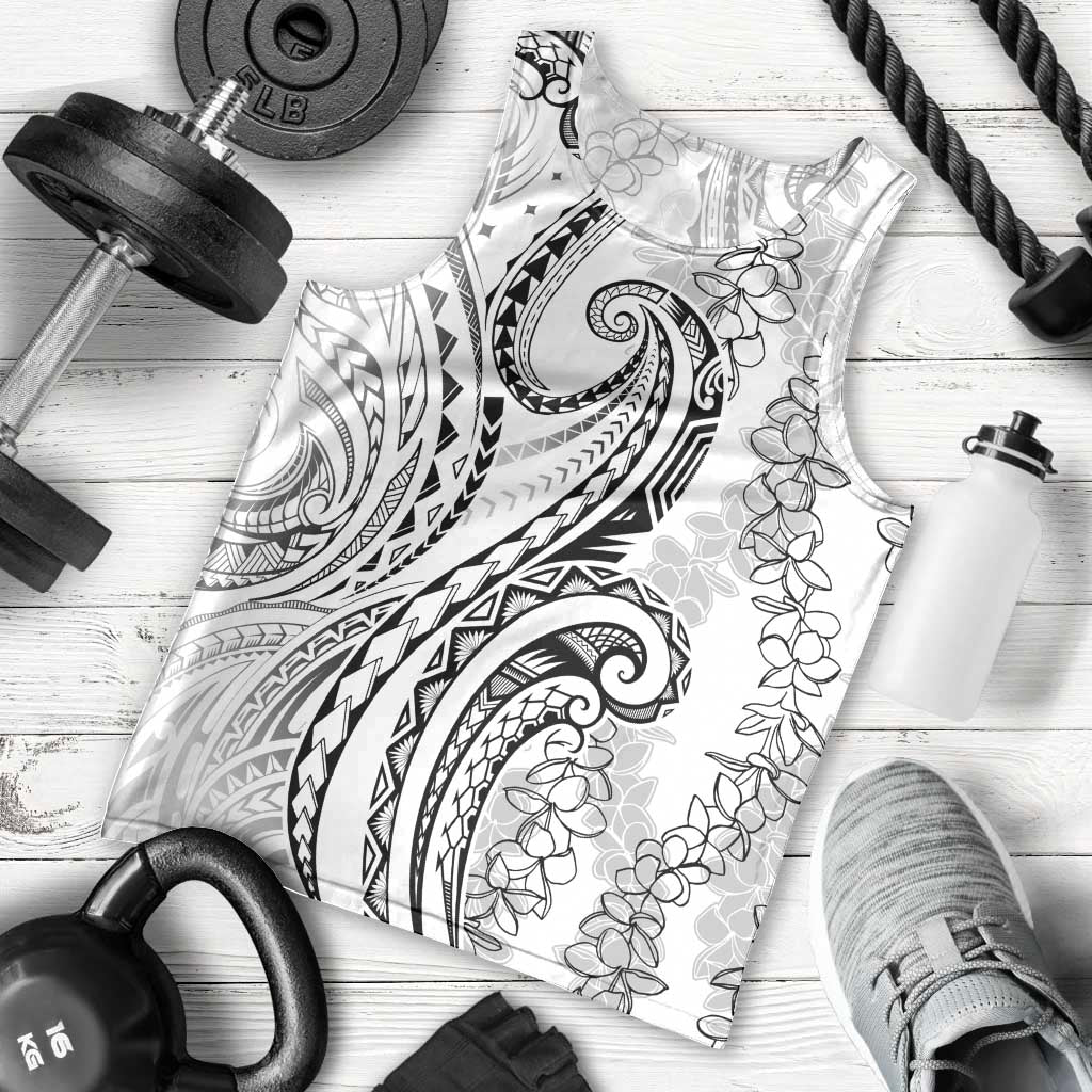 Polynesia Plumeria Lei Men Tank Top White Curves Motif