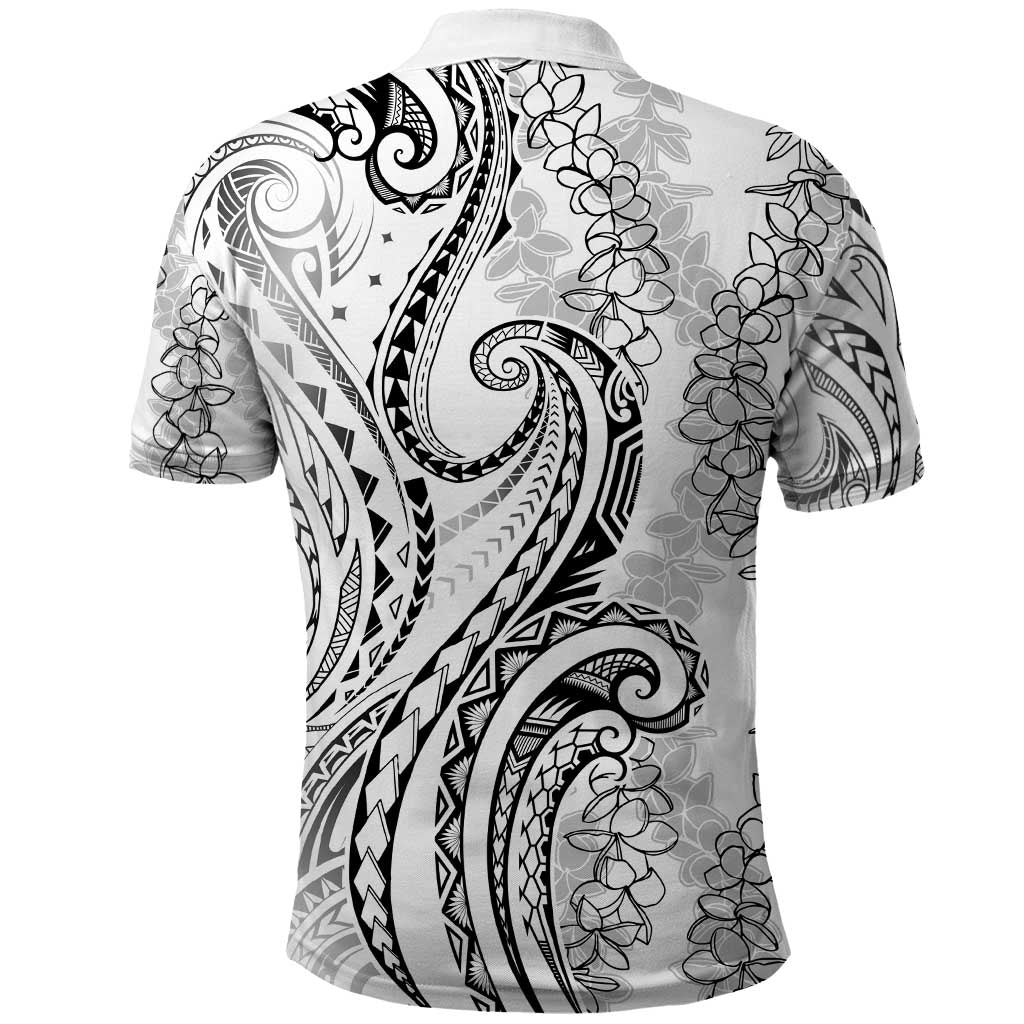 Polynesia Plumeria Lei Polo Shirt White Curves Motif
