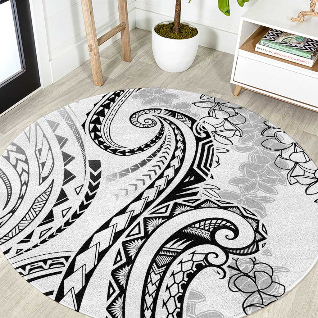 Polynesia Plumeria Lei Round Carpet White Curves Motif