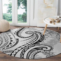 Polynesia Plumeria Lei Round Carpet White Curves Motif