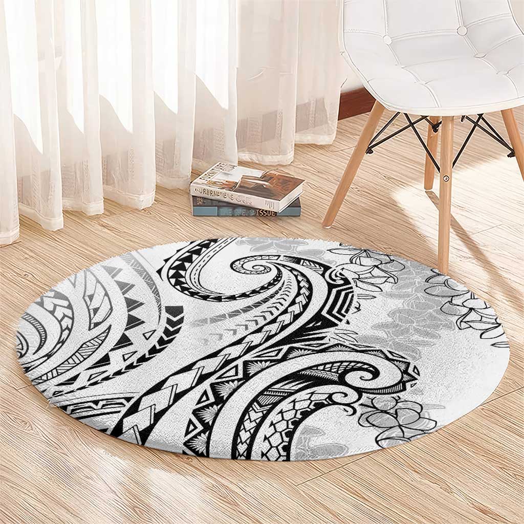 Polynesia Plumeria Lei Round Carpet White Curves Motif