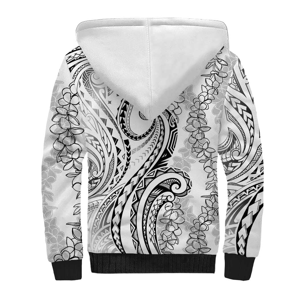 Polynesia Plumeria Lei Sherpa Hoodie White Curves Motif