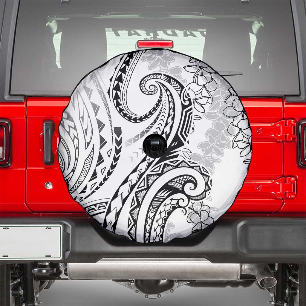 Polynesia Plumeria Lei Spare Tire Cover White Curves Motif