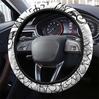 Polynesia Plumeria Lei Steering Wheel Cover White Curves Motif