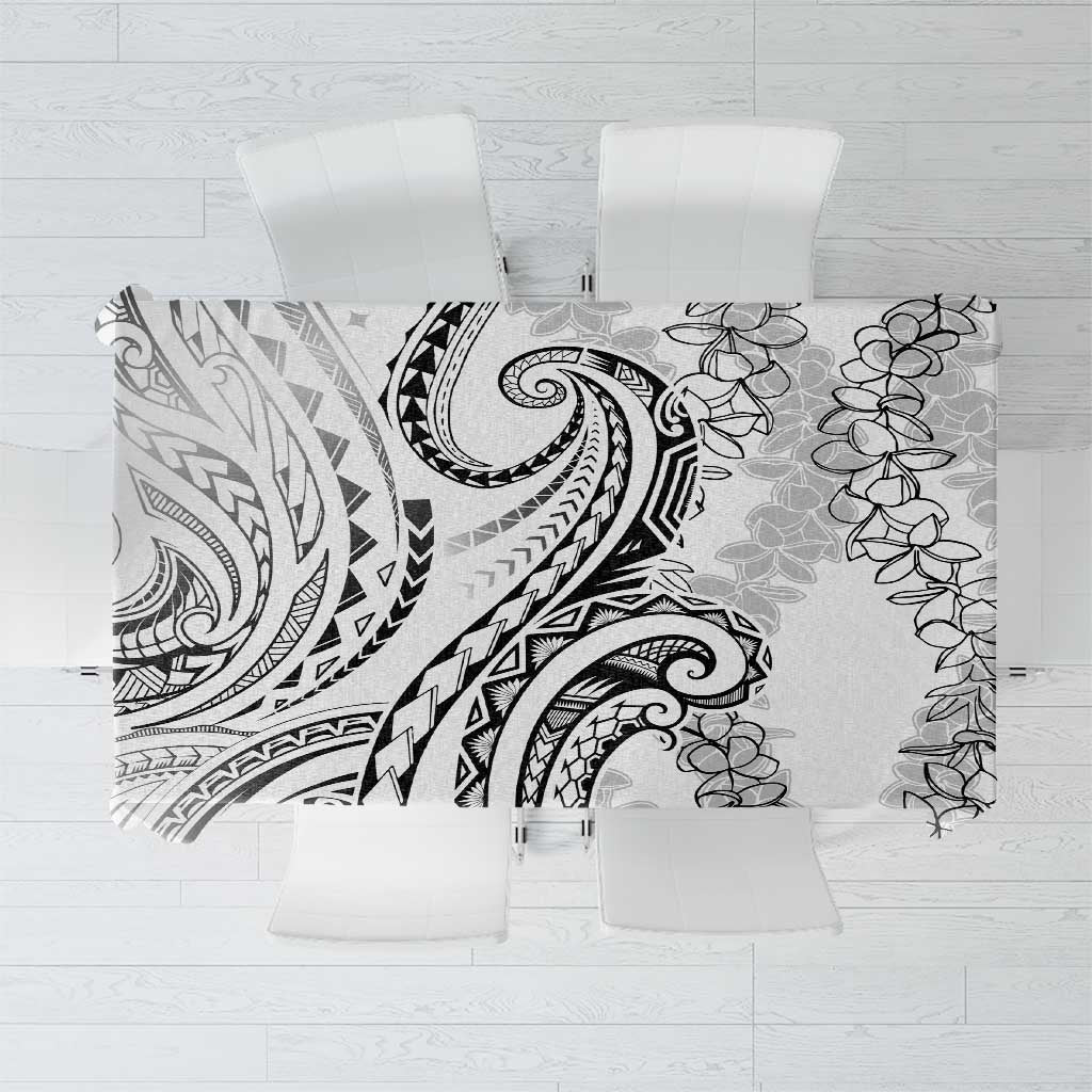 Polynesia Plumeria Lei Tablecloth White Curves Motif