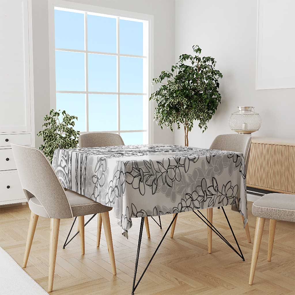 Polynesia Plumeria Lei Tablecloth White Curves Motif