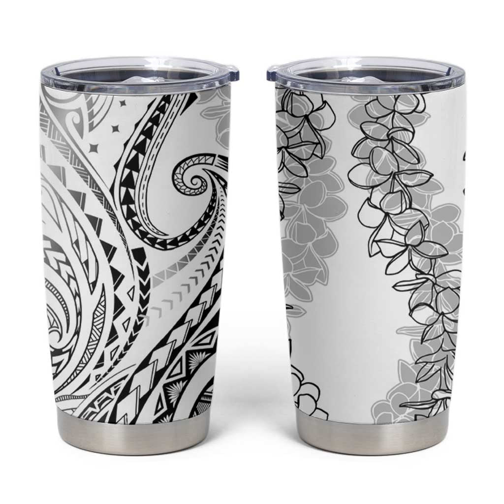 Polynesia Plumeria Lei Tumbler Cup White Curves Motif