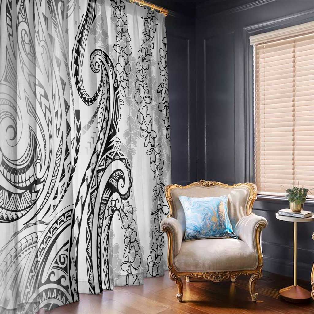 Polynesia Plumeria Lei Window Curtain White Curves Motif