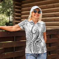 Polynesia Plumeria Lei Women Polo Shirt White Curves Motif