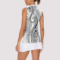 Polynesia Plumeria Lei Women Sleeveless Polo Shirt White Curves Motif