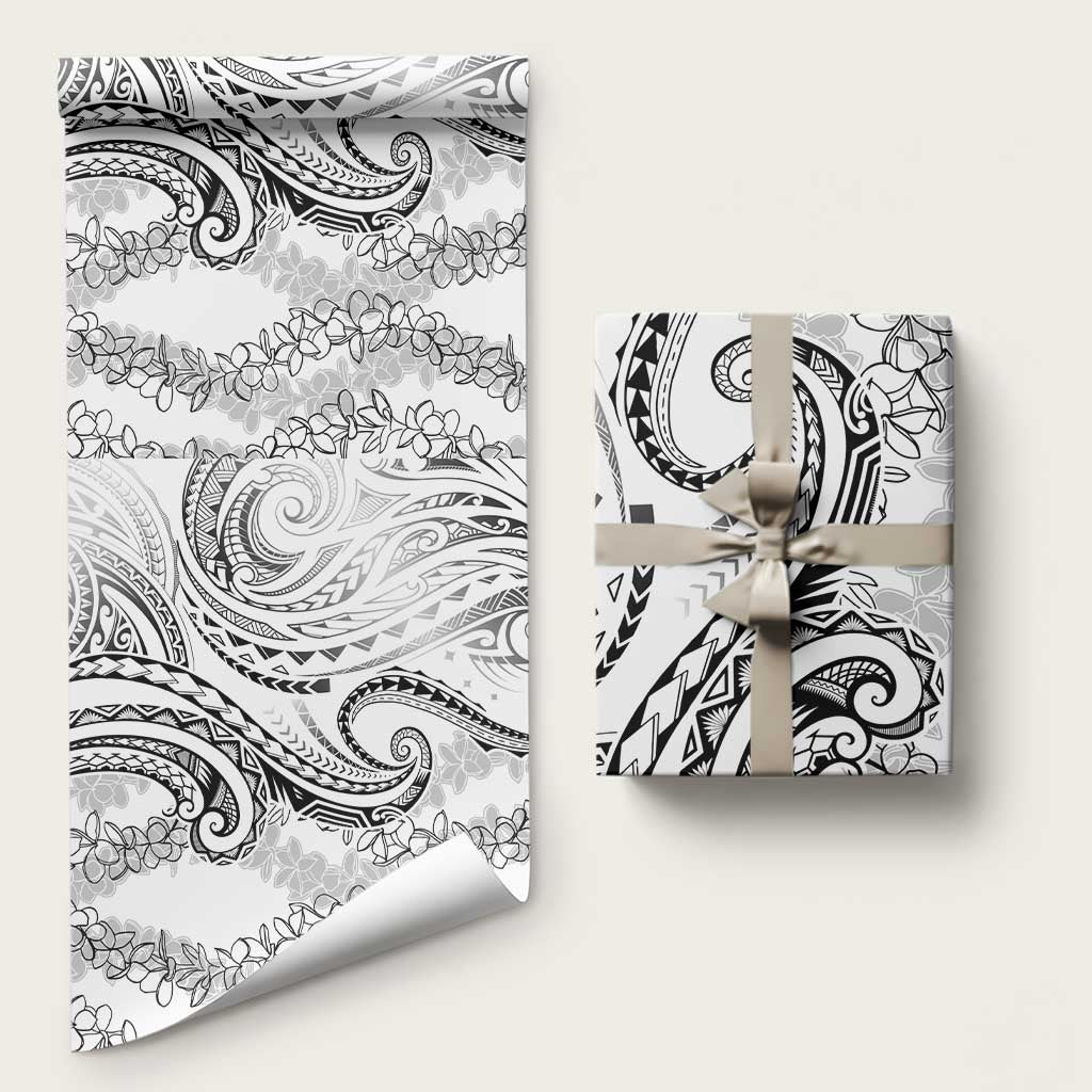 Polynesia Plumeria Lei Wrapping Paper White Curves Motif