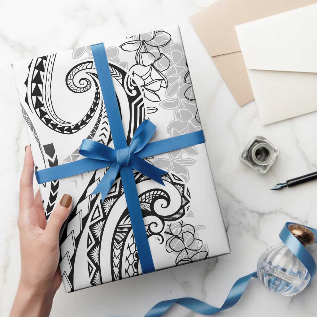Polynesia Plumeria Lei Wrapping Paper White Curves Motif