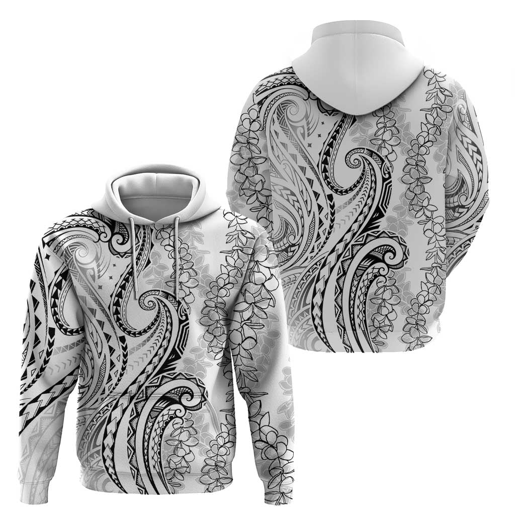 Polynesia Plumeria Lei Zip Hoodie White Curves Motif