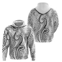 Polynesia Plumeria Lei Zip Hoodie White Curves Motif