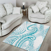 Polynesia Plumeria Lei Area Rug White Turquoise Curves Motif