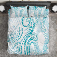 Polynesia Plumeria Lei Bedding Set White Turquoise Curves Motif