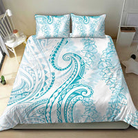 Polynesia Plumeria Lei Bedding Set White Turquoise Curves Motif