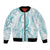 Polynesia Plumeria Lei Bomber Jacket White Turquoise Curves Motif