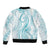Polynesia Plumeria Lei Bomber Jacket White Turquoise Curves Motif
