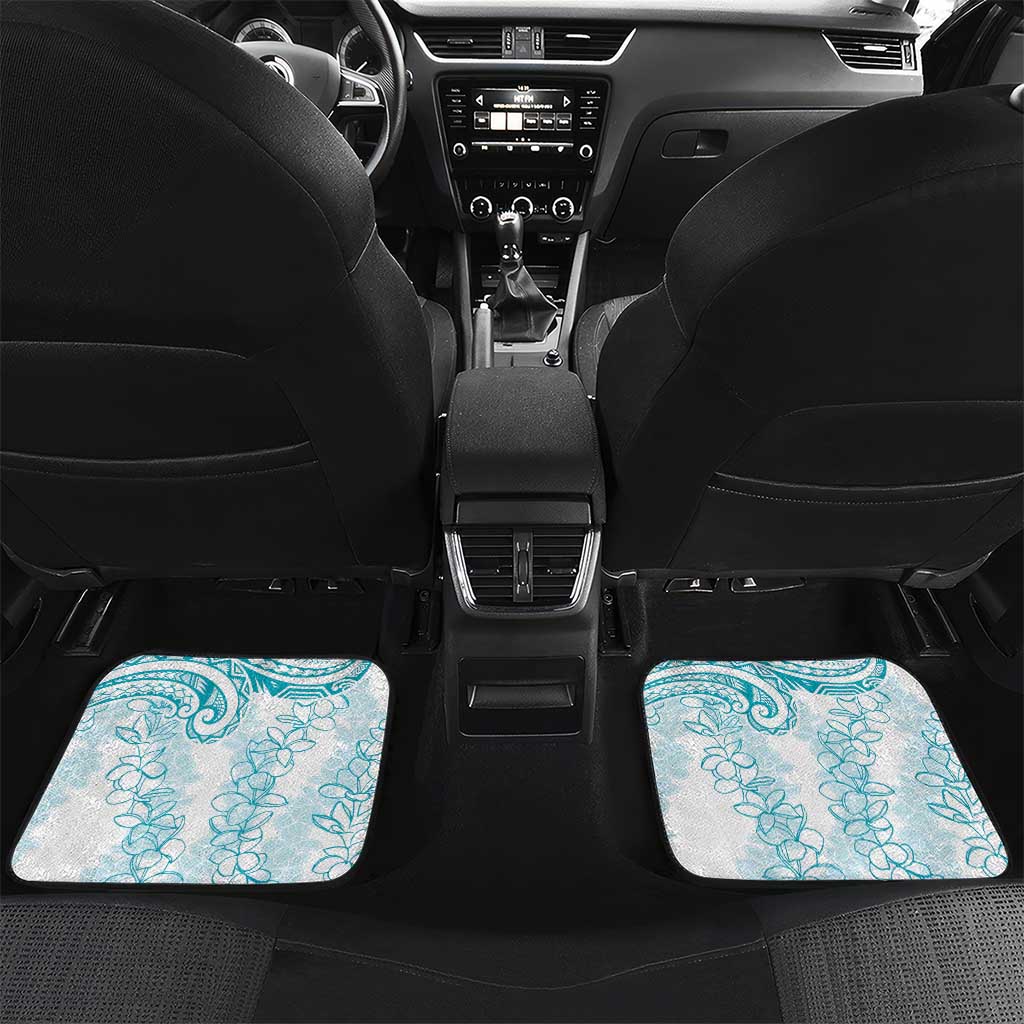 Polynesia Plumeria Lei Car Mats White Turquoise Curves Motif