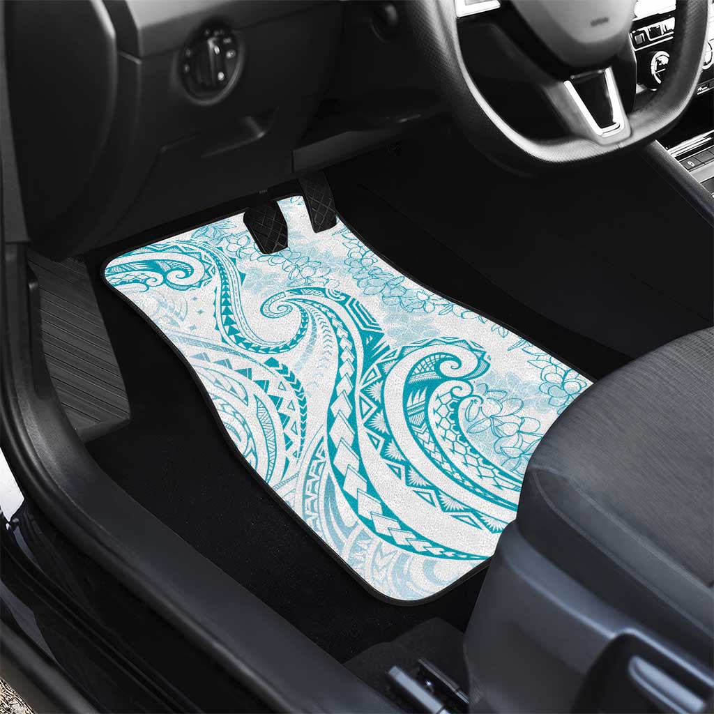 Polynesia Plumeria Lei Car Mats White Turquoise Curves Motif