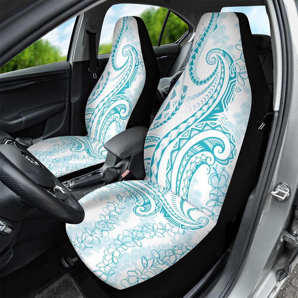 Polynesia Plumeria Lei Car Seat Cover White Turquoise Curves Motif