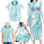 Polynesia Plumeria Lei Family Matching Long Sleeve Bodycon Dress and Hawaiian Shirt White Turquoise Curves Motif