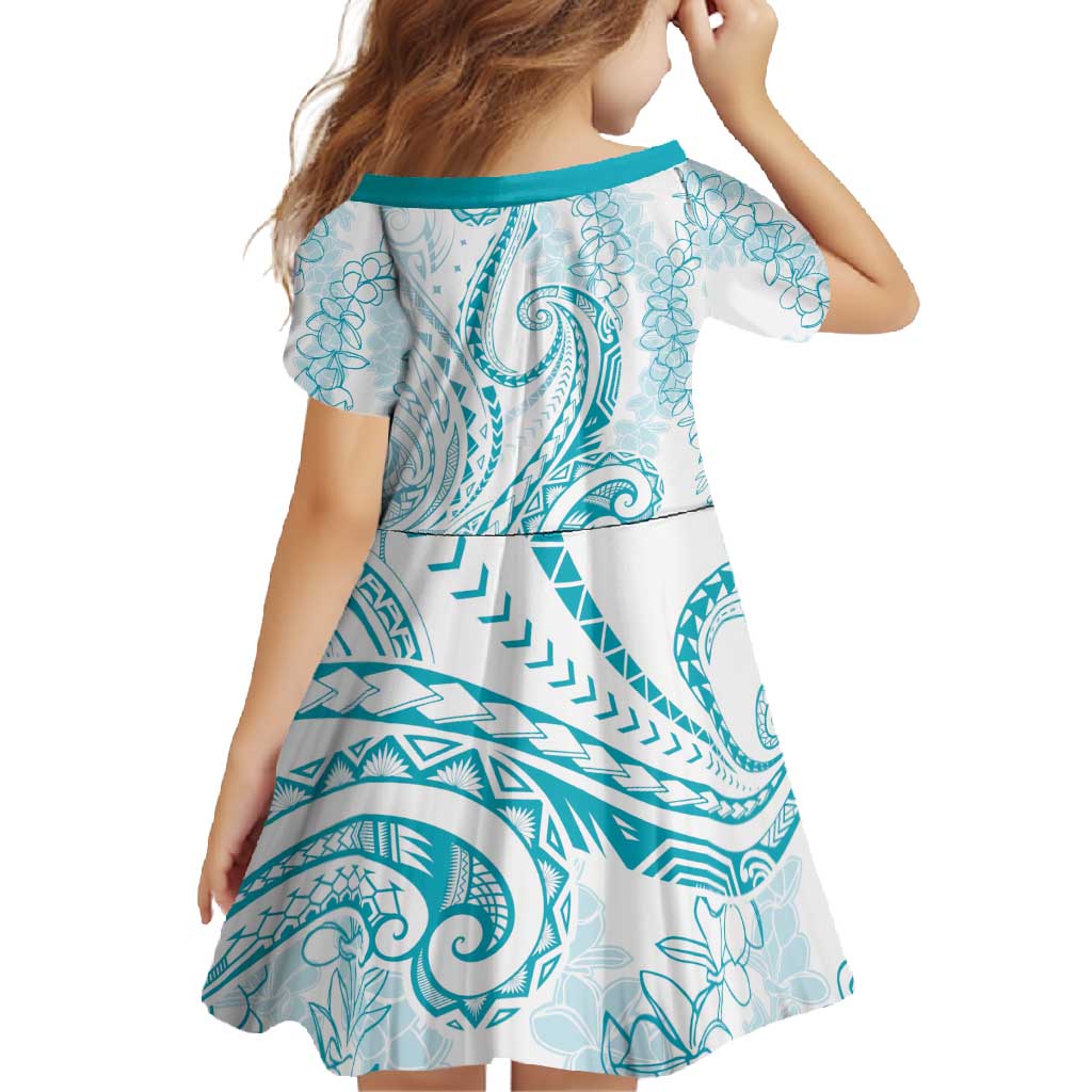Polynesia Plumeria Lei Family Matching Off Shoulder Maxi Dress and Hawaiian Shirt White Turquoise Curves Motif LT7 - Polynesian Pride