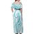 Polynesia Plumeria Lei Family Matching Off Shoulder Maxi Dress and Hawaiian Shirt White Turquoise Curves Motif