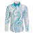 Polynesia Plumeria Lei Family Matching Short Sleeve Bodycon Dress and Hawaiian Shirt White Turquoise Curves Motif