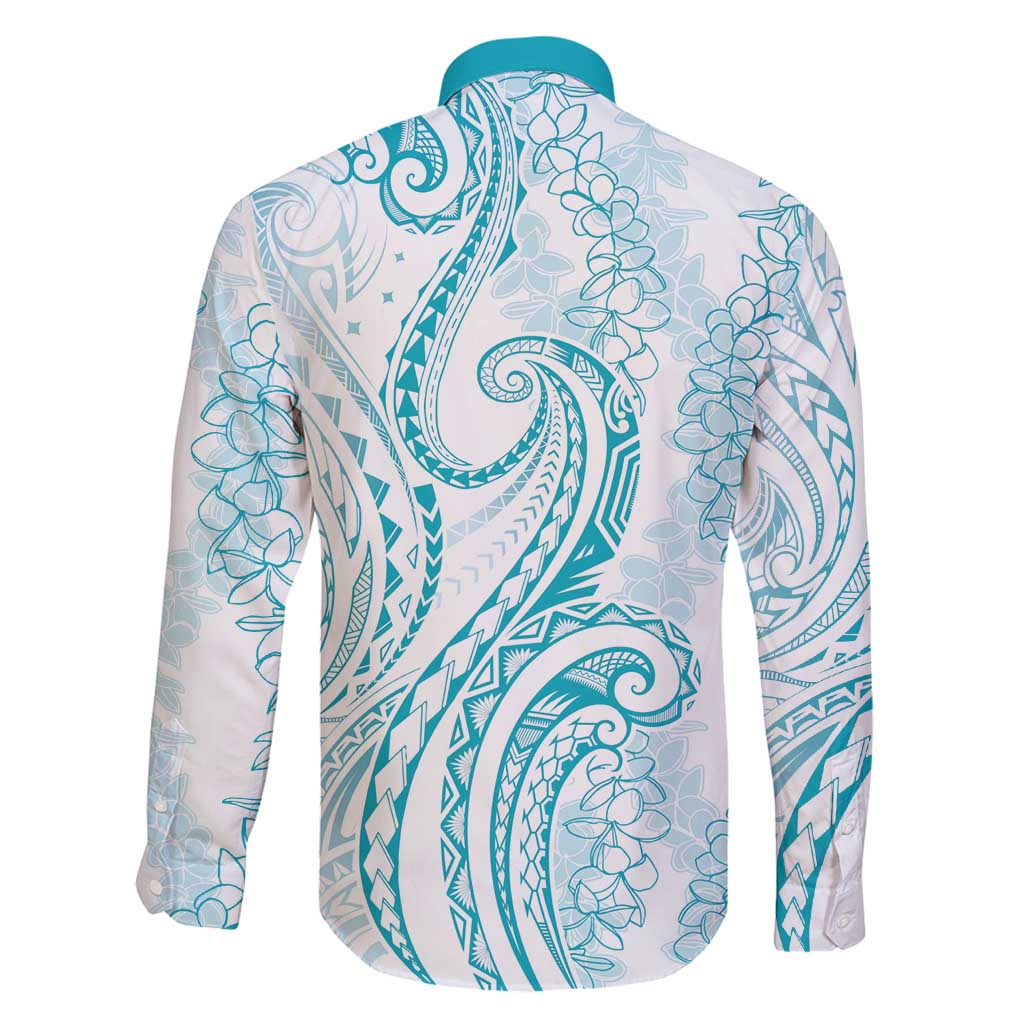 Polynesia Plumeria Lei Family Matching Summer Maxi Dress and Hawaiian Shirt White Turquoise Curves Motif LT7 - Polynesian Pride