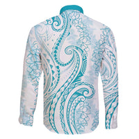 Polynesia Plumeria Lei Family Matching Summer Maxi Dress and Hawaiian Shirt White Turquoise Curves Motif LT7 - Polynesian Pride