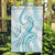Polynesia Plumeria Lei Garden Flag White Turquoise Curves Motif