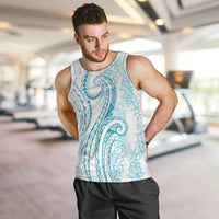 Polynesia Plumeria Lei Men Tank Top White Turquoise Curves Motif