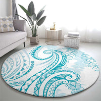 Polynesia Plumeria Lei Round Carpet White Turquoise Curves Motif