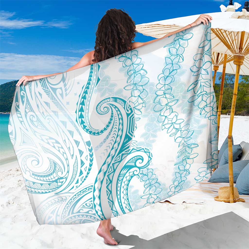 Polynesia Plumeria Lei Sarong White Turquoise Curves Motif