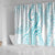 Polynesia Plumeria Lei Shower Curtain White Turquoise Curves Motif
