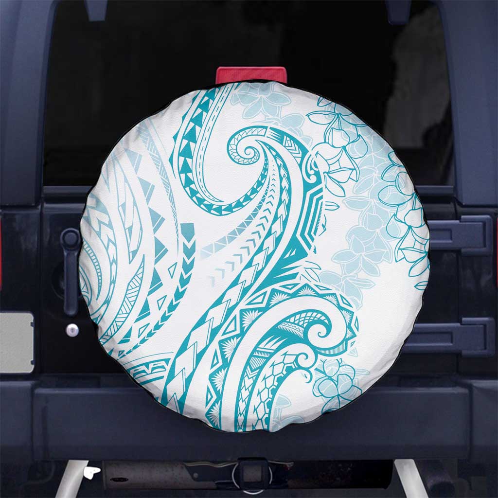 Polynesia Plumeria Lei Spare Tire Cover White Turquoise Curves Motif