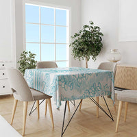 Polynesia Plumeria Lei Tablecloth White Turquoise Curves Motif
