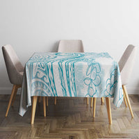 Polynesia Plumeria Lei Tablecloth White Turquoise Curves Motif