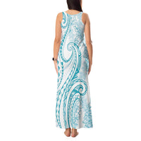 Polynesia Plumeria Lei Tank Maxi Dress White Turquoise Curves Motif