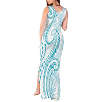 Polynesia Plumeria Lei Tank Maxi Dress White Turquoise Curves Motif