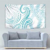 Polynesia Plumeria Lei Tapestry White Turquoise Curves Motif