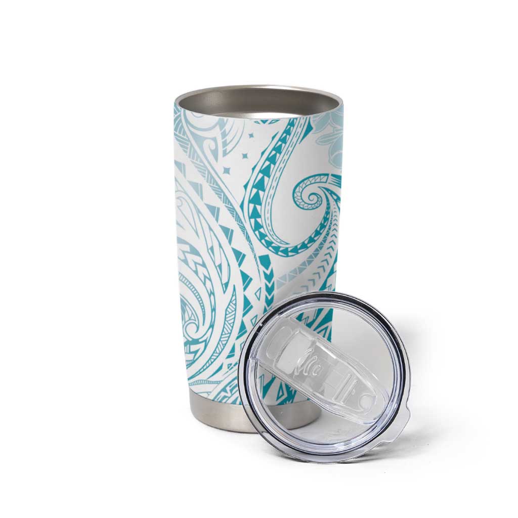Polynesia Plumeria Lei Tumbler Cup White Turquoise Curves Motif